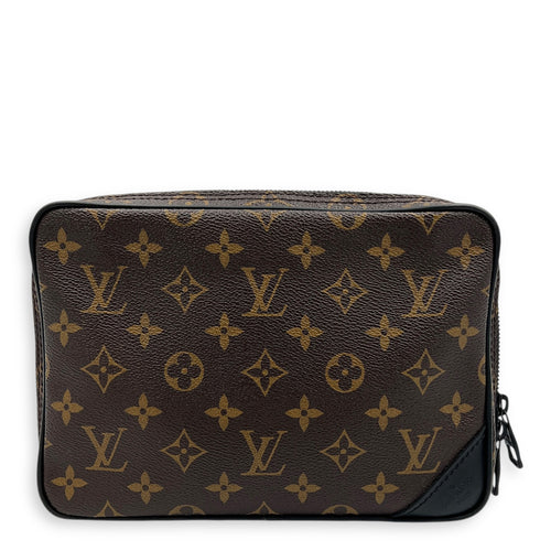 Solar Utility Brown Shoulder Bag in Monogram Coated Canvas, Black hardware