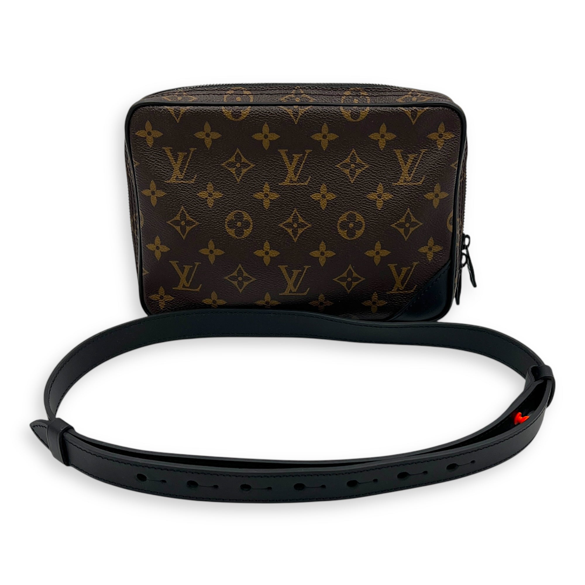 Solar Utility Brown Shoulder Bag in Monogram Coated Canvas, Black hardware