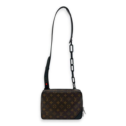 Solar Utility Brown Shoulder Bag in Monogram Coated Canvas, Black hardware