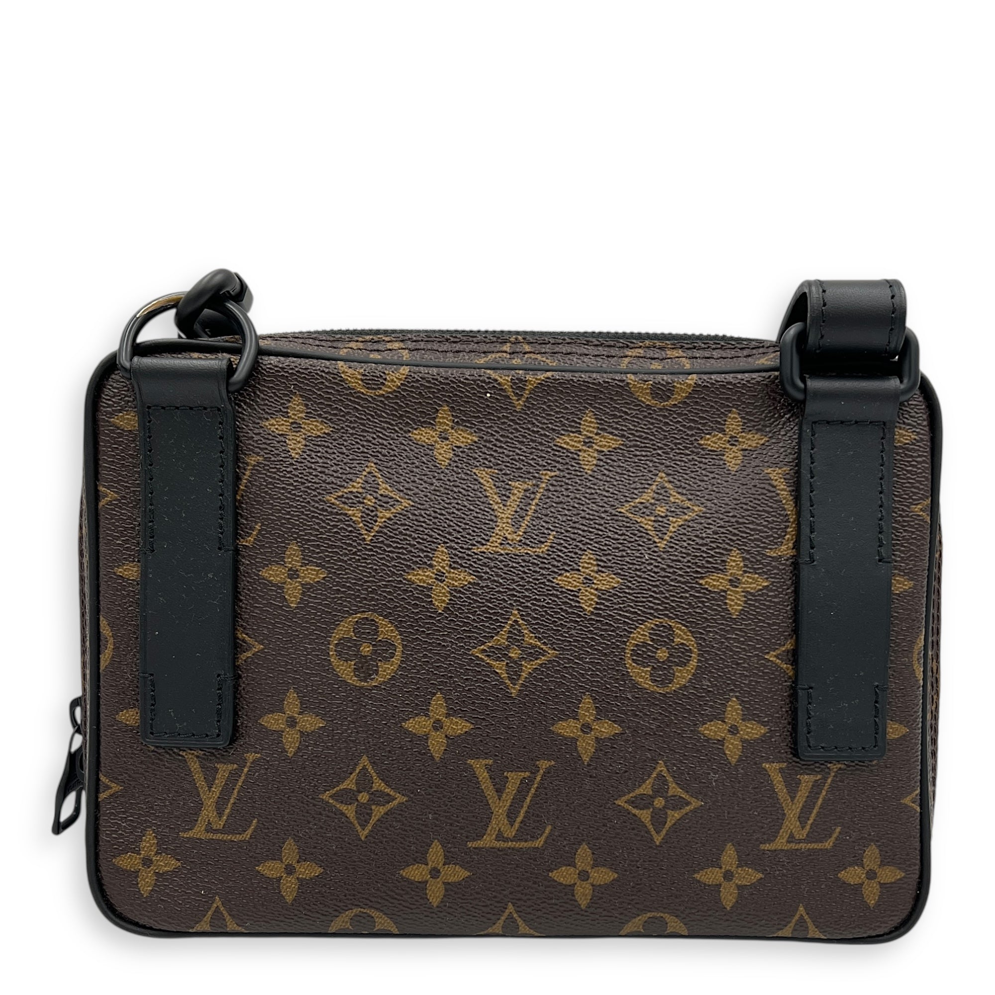 Solar Utility Brown Shoulder Bag in Monogram Coated Canvas, Black hardware