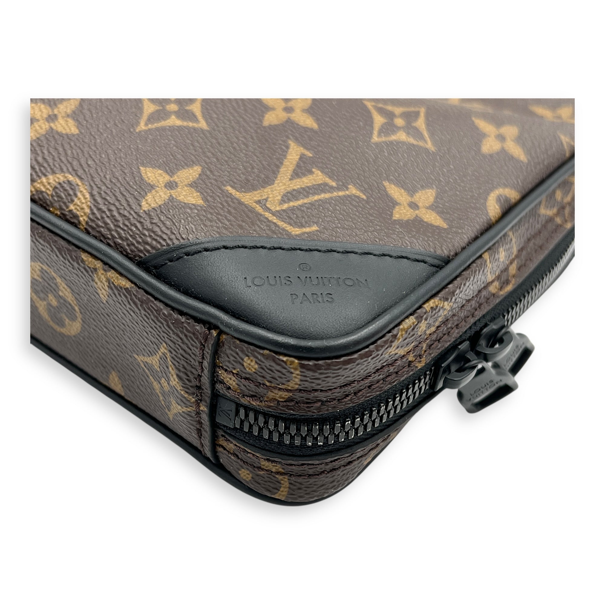 Solar Utility Brown Shoulder Bag in Monogram Coated Canvas, Black hardware