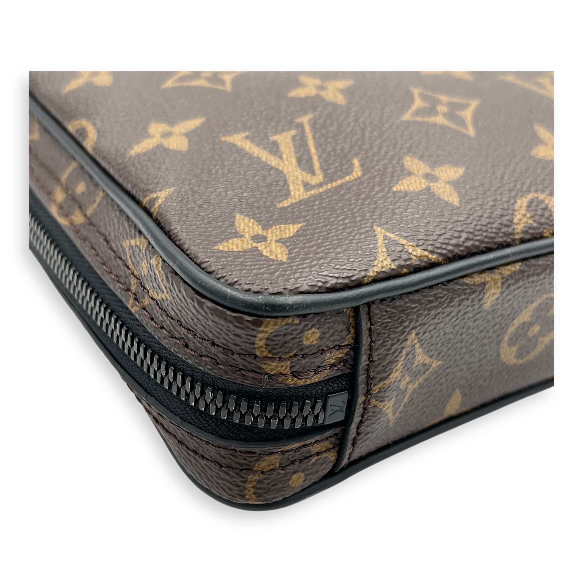 Solar Utility Brown Shoulder Bag in Monogram Coated Canvas, Black hardware