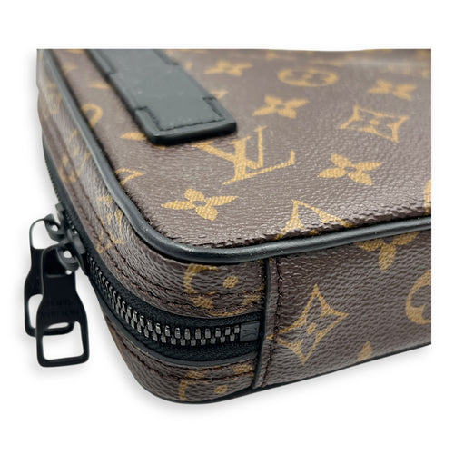 Solar Utility Brown Shoulder Bag in Monogram Coated Canvas, Black hardware
