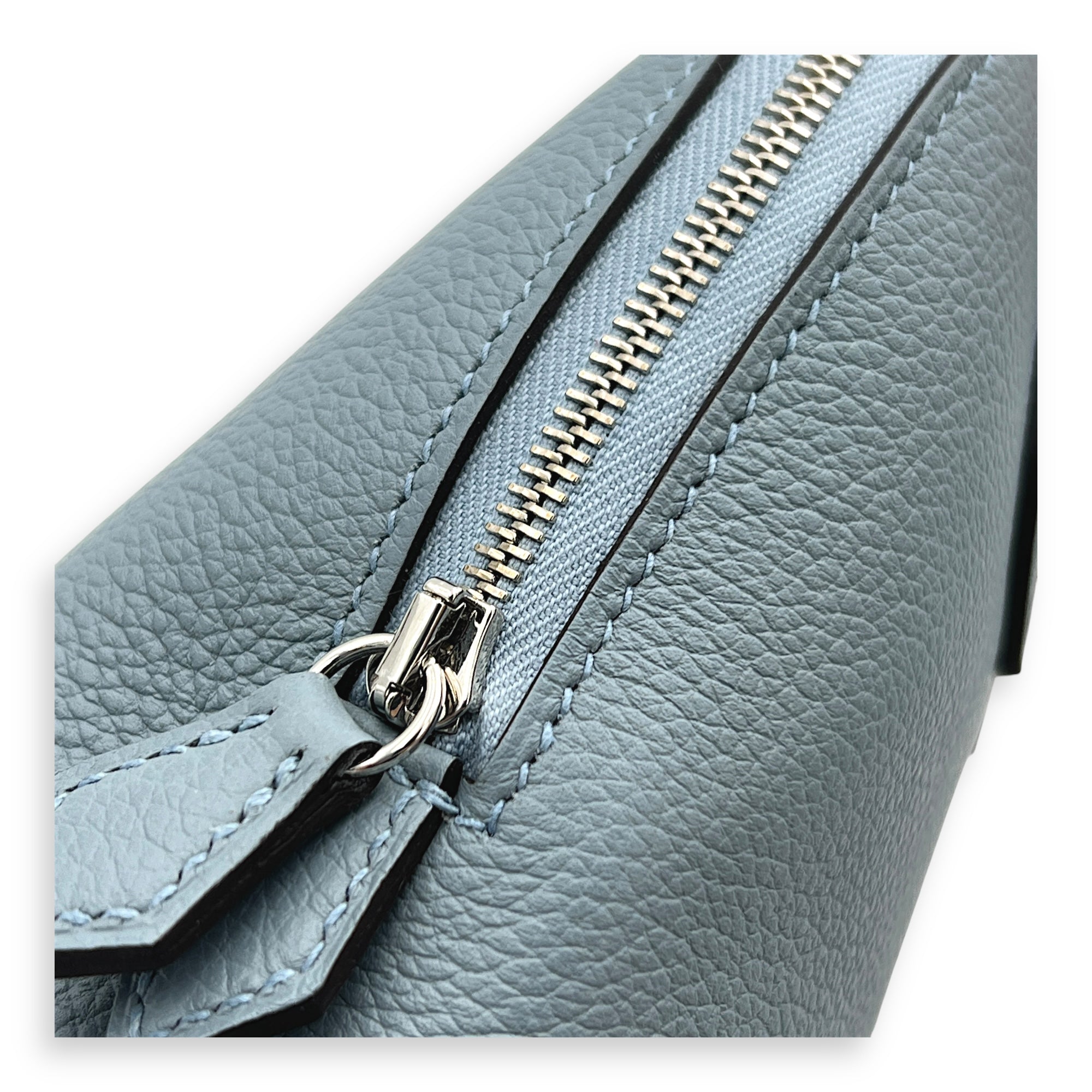 Bolide 1923 Mini Bleu Lin Top Handle Bag in Evercolor, Palladium hardware