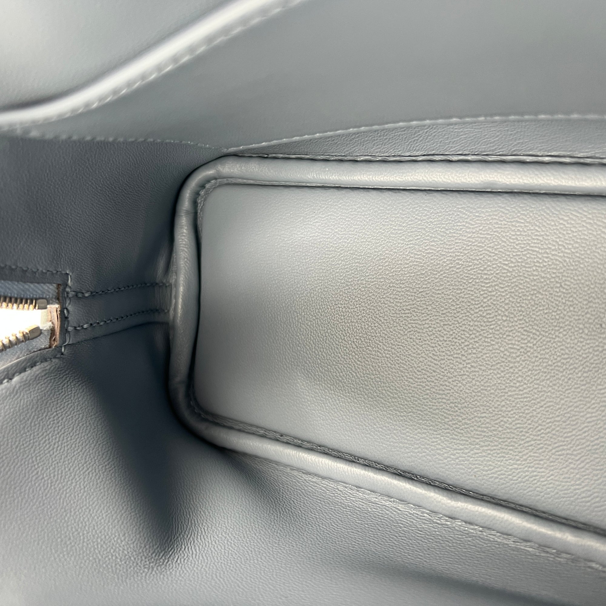 Bolide 1923 Mini Bleu Lin Top Handle Bag in Evercolor, Palladium hardware