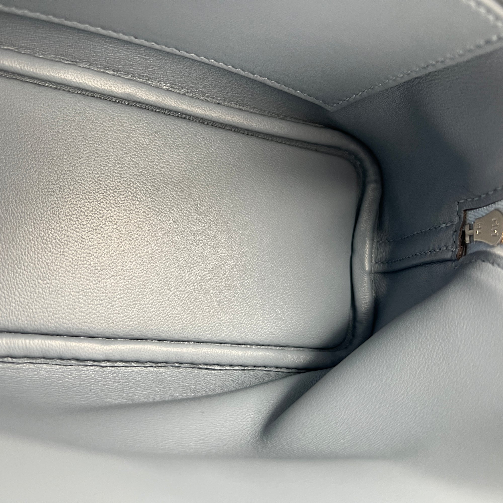 Bolide 1923 Mini Bleu Lin Top Handle Bag in Evercolor, Palladium hardware