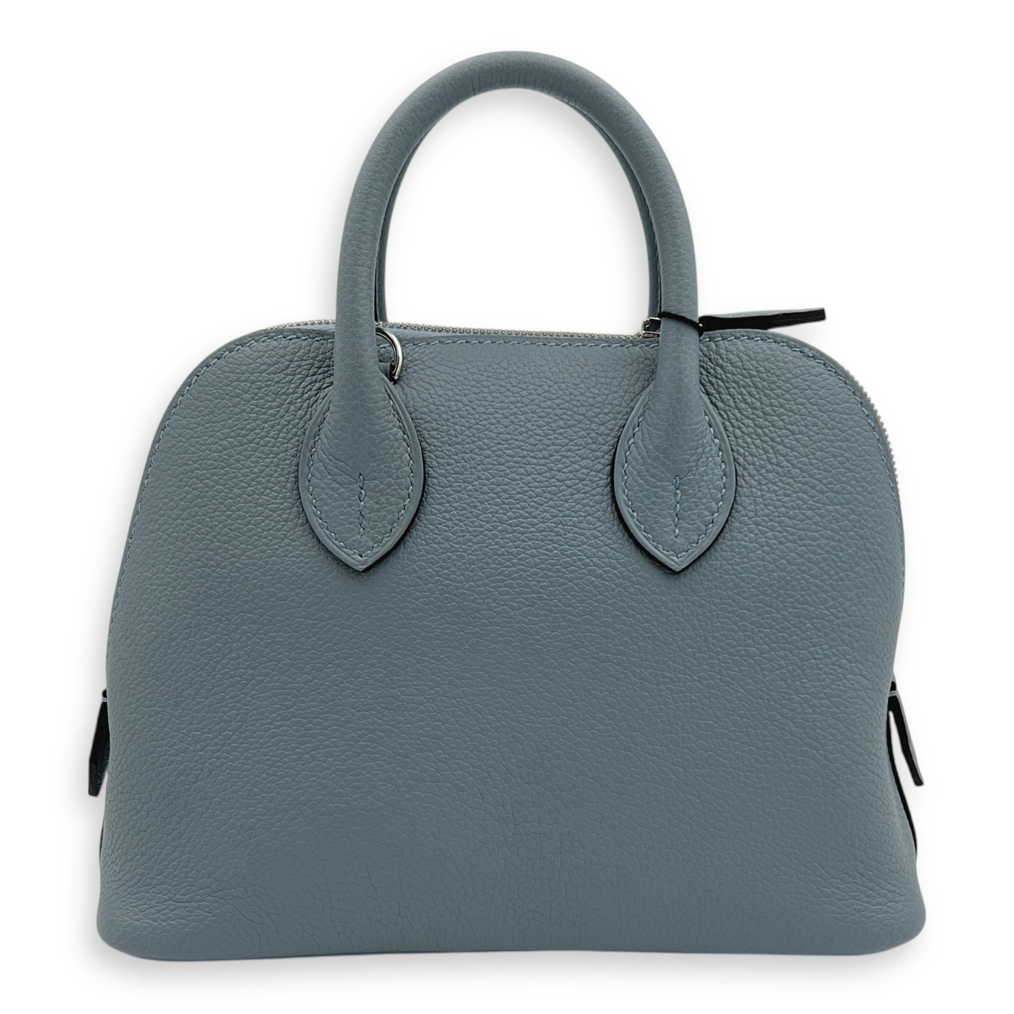 Bolide 1923 Mini Bleu Lin Top Handle Bag in Evercolor, Palladium hardware