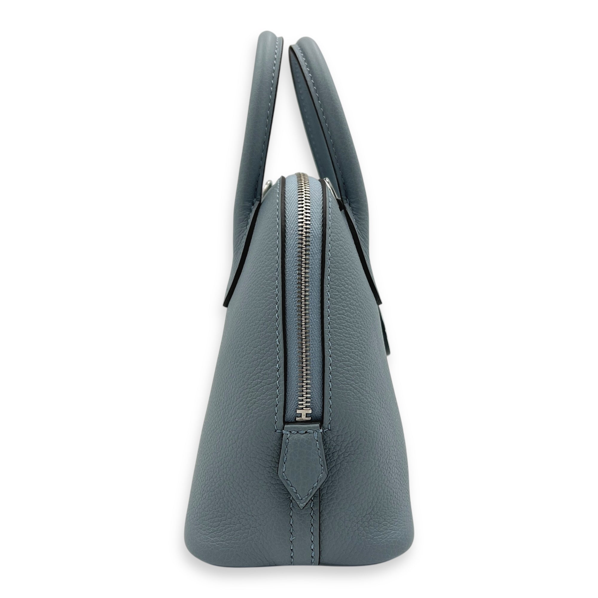 Bolide 1923 Mini Bleu Lin Top Handle Bag in Evercolor, Palladium hardware