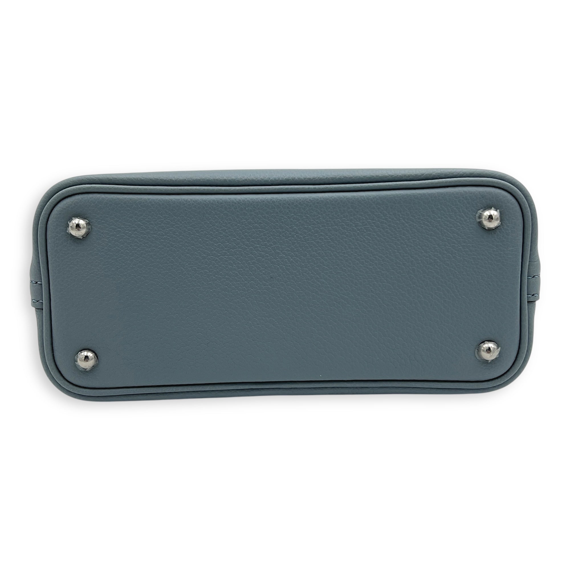 Bolide 1923 Mini Bleu Lin Top Handle Bag in Evercolor, Palladium hardware