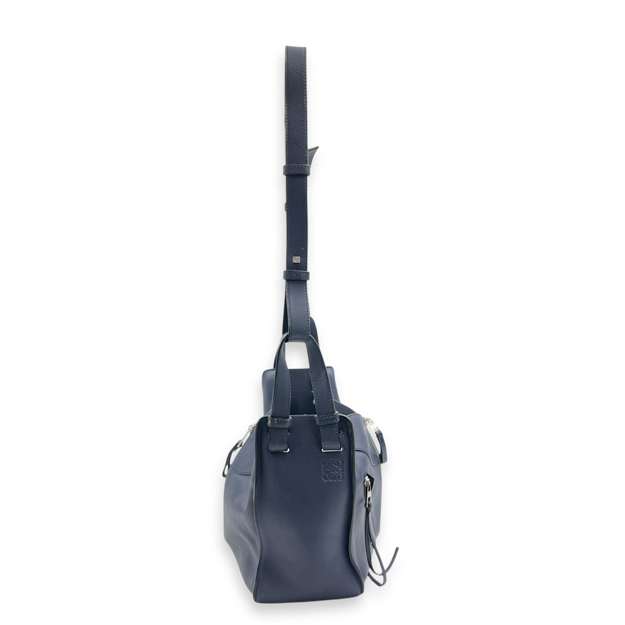 Hammock Small Blue Crossbody Bag in Calfskin, Silver hardware