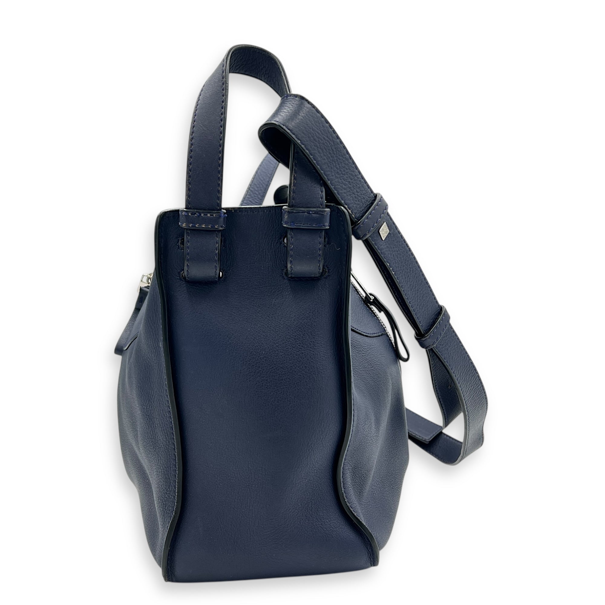 Hammock Small Blue Crossbody Bag in Calfskin, Silver hardware