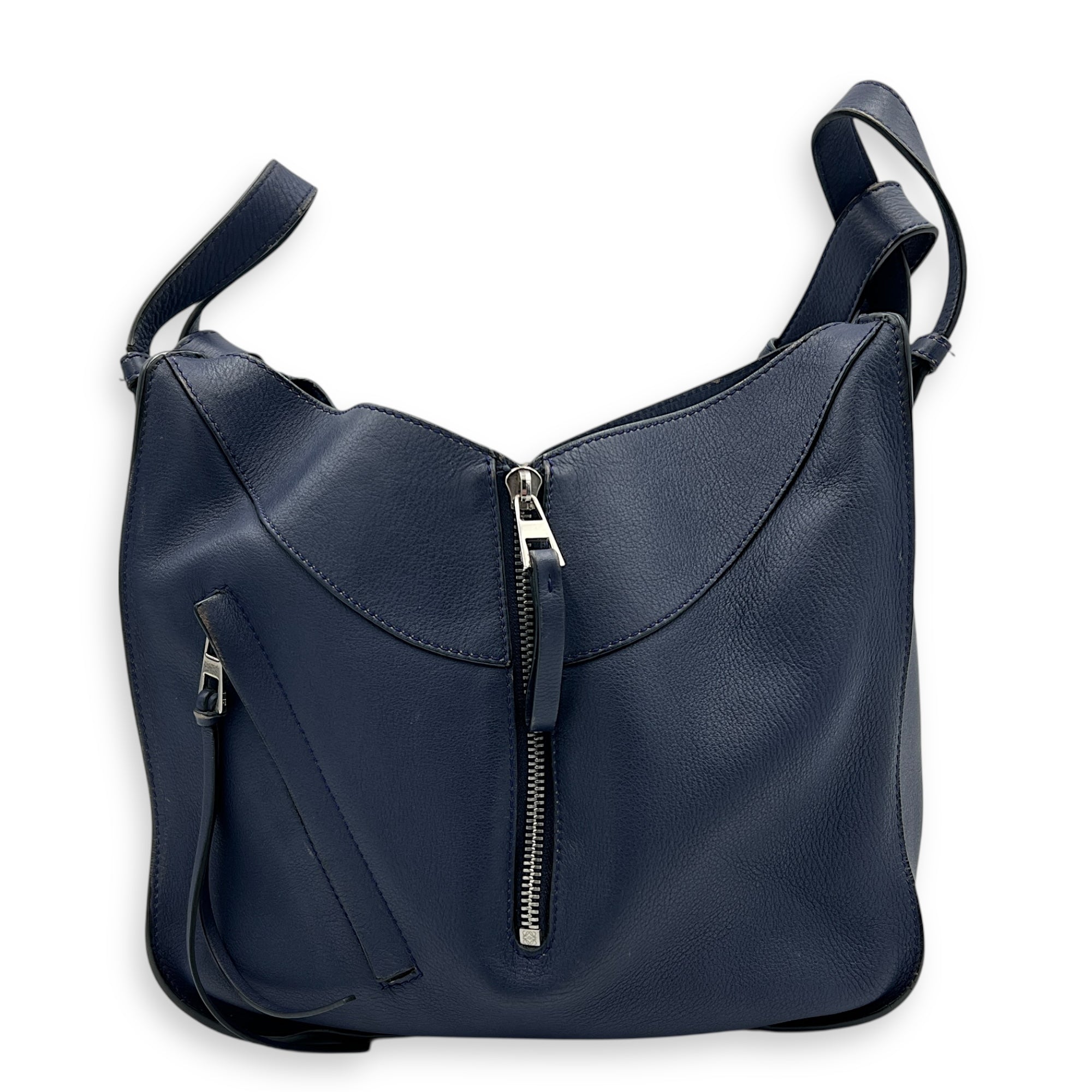 Hammock Small Blue Crossbody Bag in Calfskin, Silver hardware