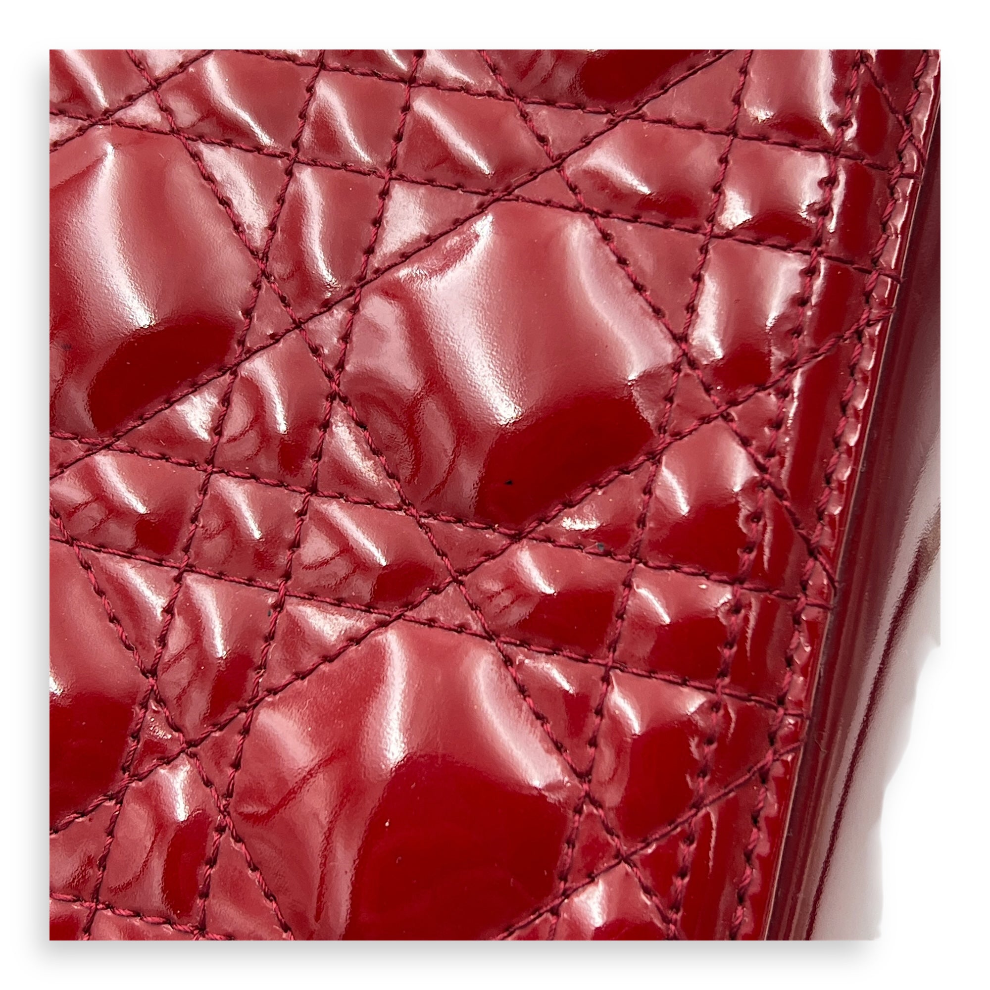 Lady Dior Large Red Top Handle Bag in Patent Leather, Silver hardware