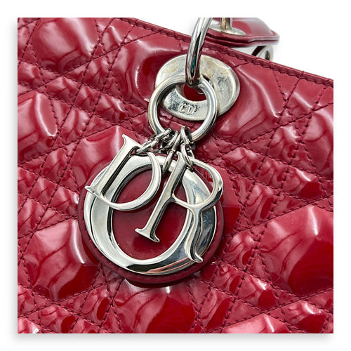 Lady Dior Large Red Top Handle Bag in Patent Leather, Silver hardware
