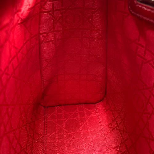 Lady Dior Large Red Top Handle Bag in Patent Leather, Silver hardware