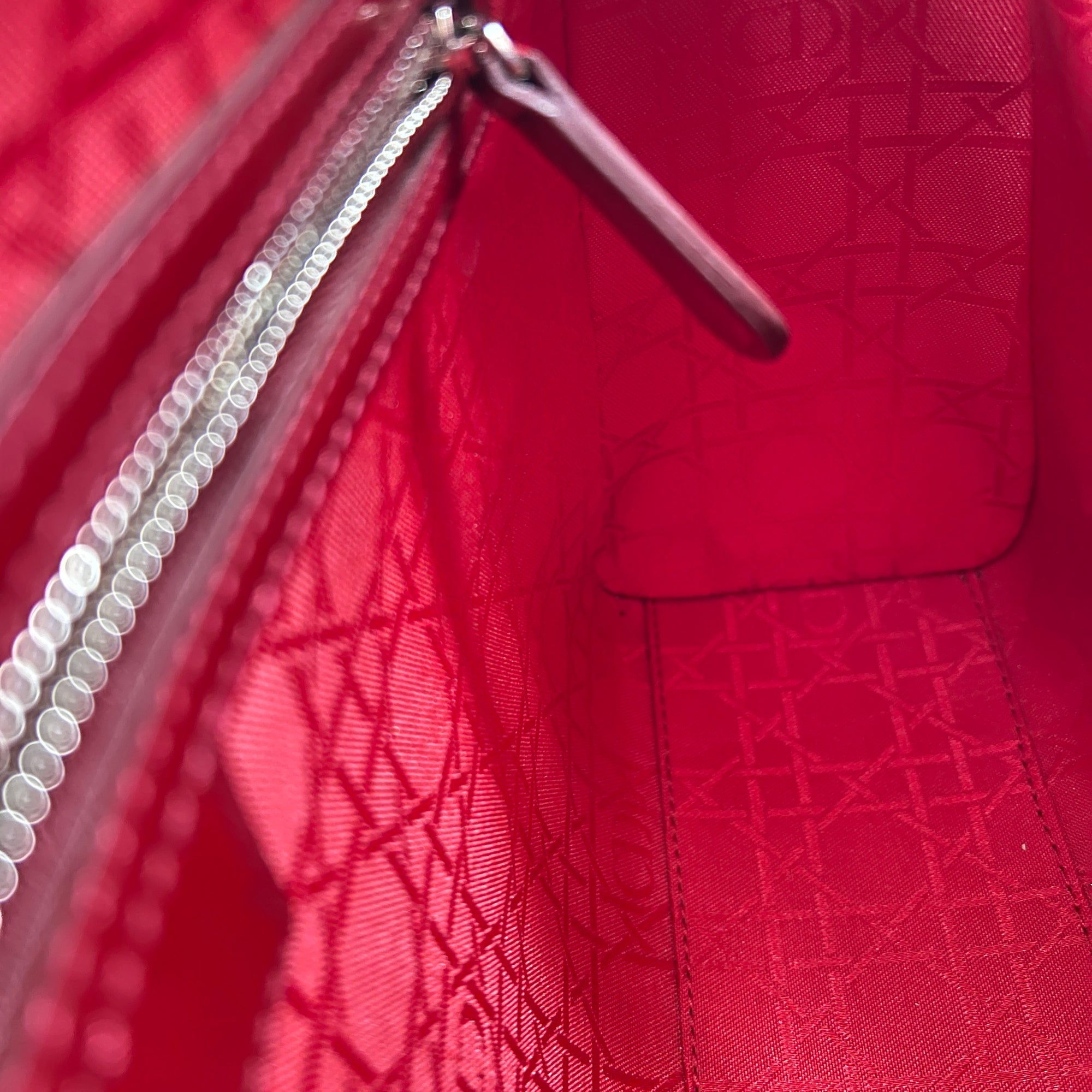 Lady Dior Large Red Top Handle Bag in Patent Leather, Silver hardware