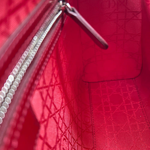 Lady Dior Large Red Top Handle Bag in Patent Leather, Silver hardware