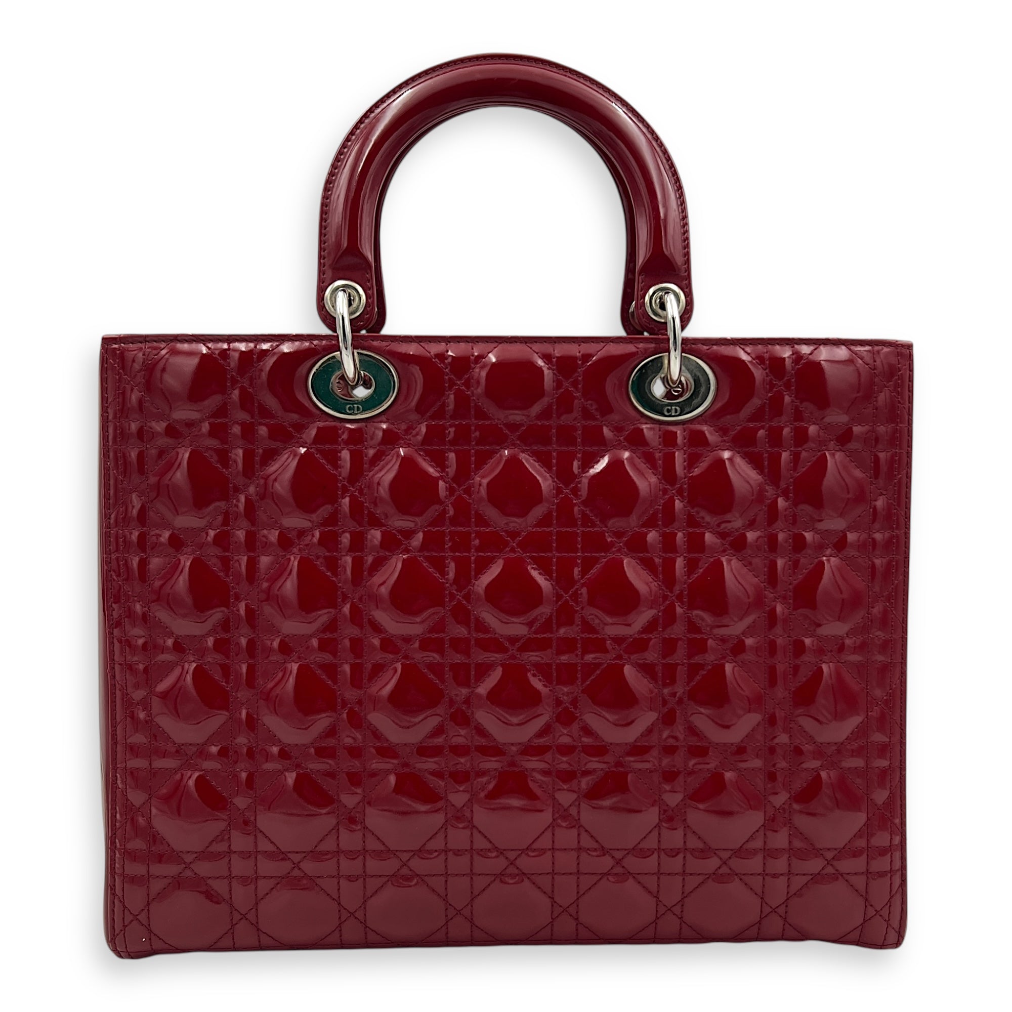 Lady Dior Large Red Top Handle Bag in Patent Leather, Silver hardware