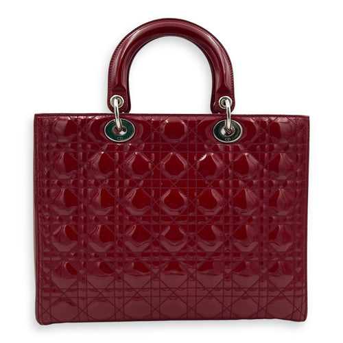 Lady Dior Large Red Top Handle Bag in Patent Leather, Silver hardware