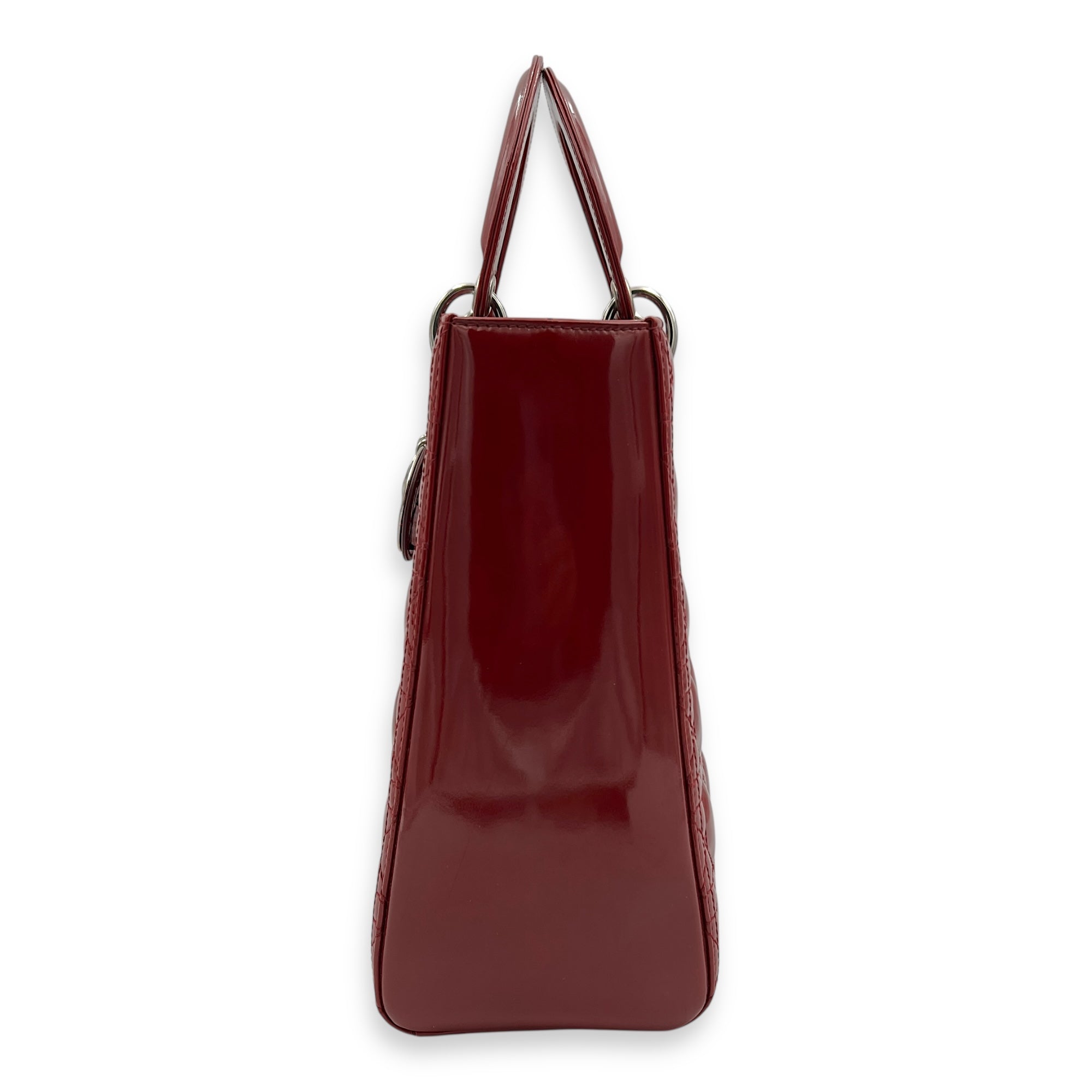 Lady Dior Large Red Top Handle Bag in Patent Leather, Silver hardware