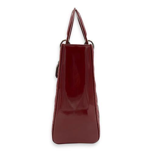 Lady Dior Large Red Top Handle Bag in Patent Leather, Silver hardware