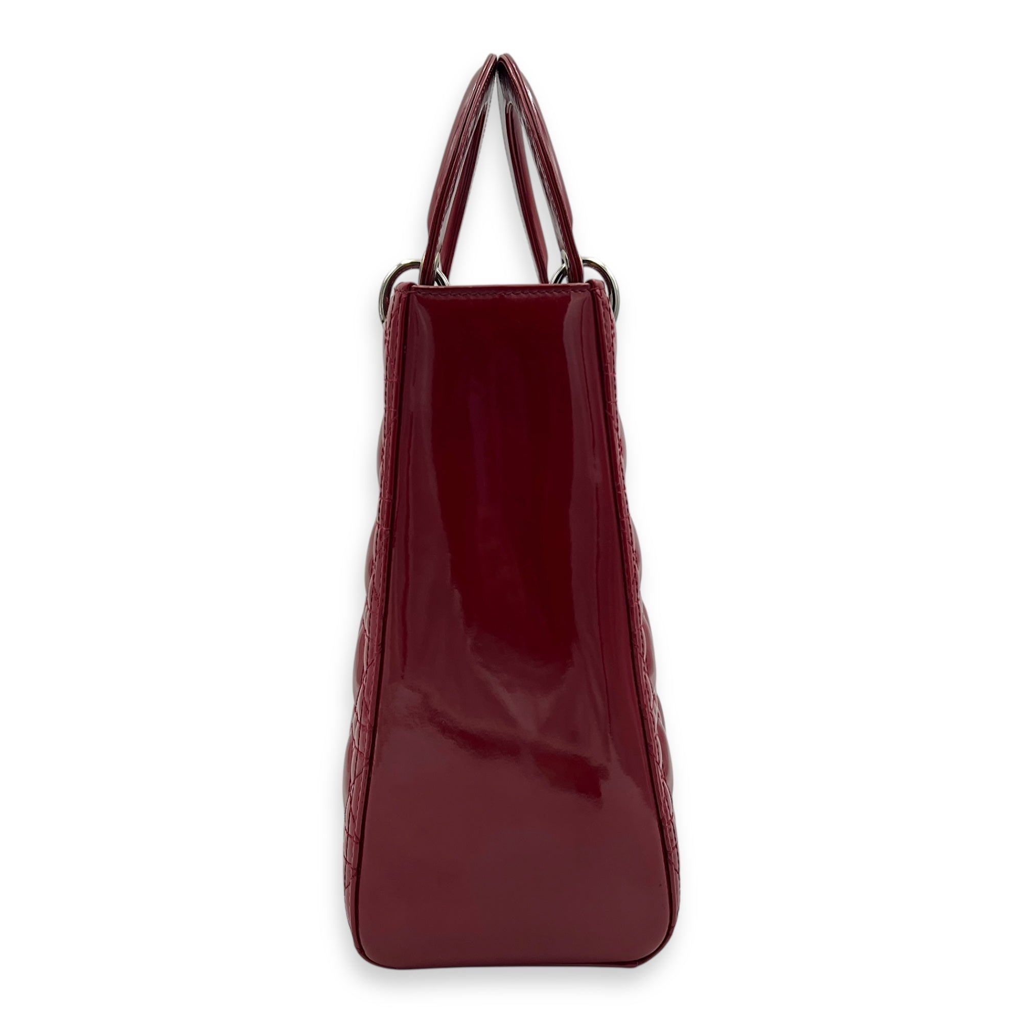 Lady Dior Large Red Top Handle Bag in Patent Leather, Silver hardware