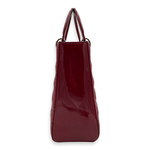 Lady Dior Large Red Top Handle Bag in Patent Leather, Silver hardware