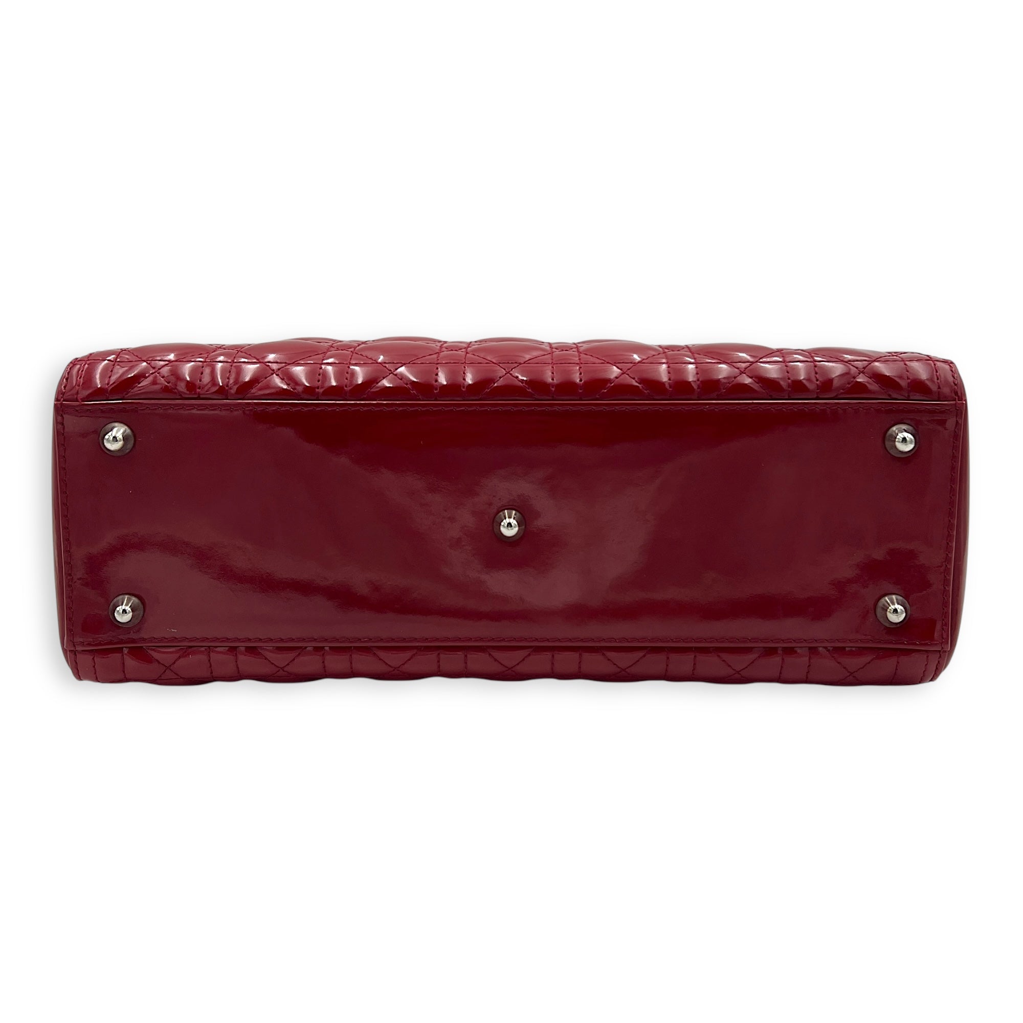 Lady Dior Large Red Top Handle Bag in Patent Leather, Silver hardware