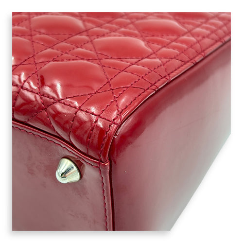 Lady Dior Large Red Top Handle Bag in Patent Leather, Silver hardware