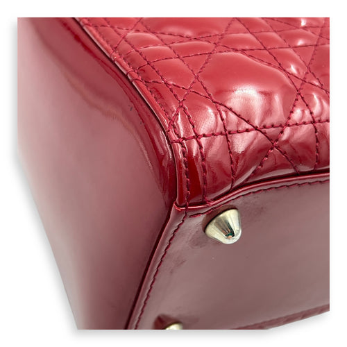 Lady Dior Large Red Top Handle Bag in Patent Leather, Silver hardware