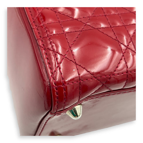Lady Dior Large Red Top Handle Bag in Patent Leather, Silver hardware