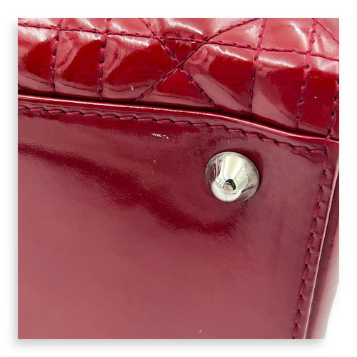 Lady Dior Large Red Top Handle Bag in Patent Leather, Silver hardware