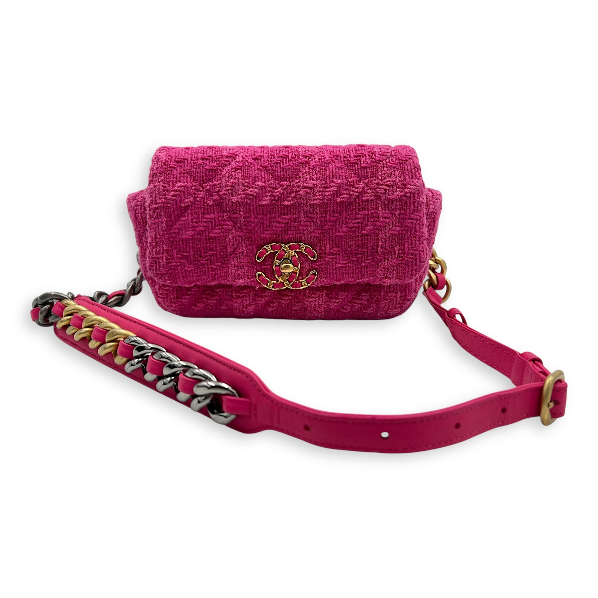 C19 Belt Bag Pink in Tweed, Mixed hardware