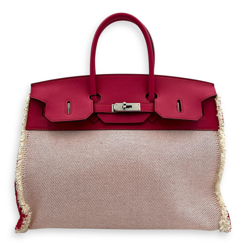 Birkin Fray Fray Framboise in Swift leather and Toile, Palladium hardware