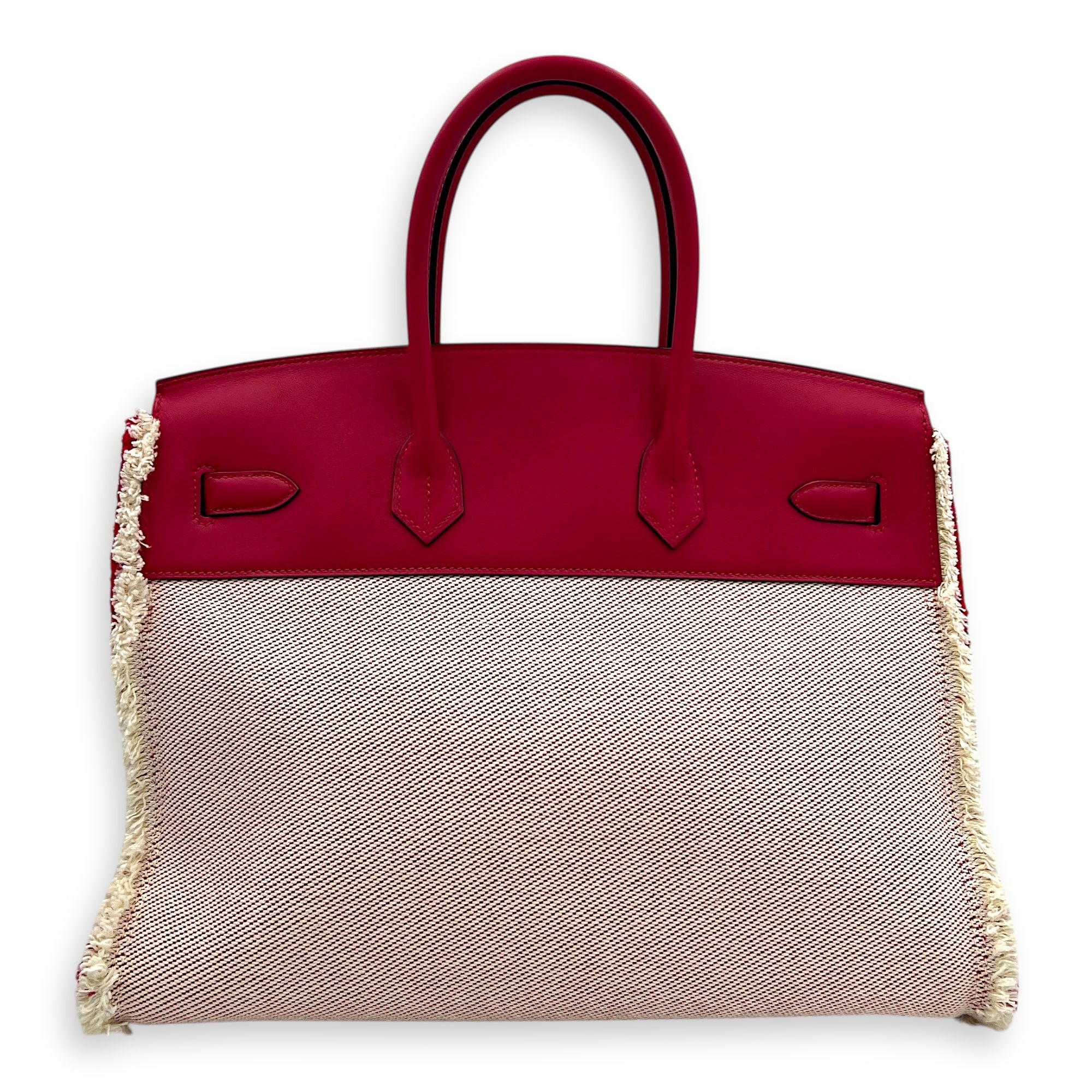 Birkin Fray Fray Framboise in Swift leather and Toile, Palladium hardware
