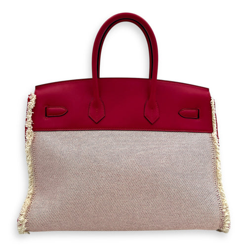 Birkin Fray Fray Framboise in Swift leather and Toile, Palladium hardware