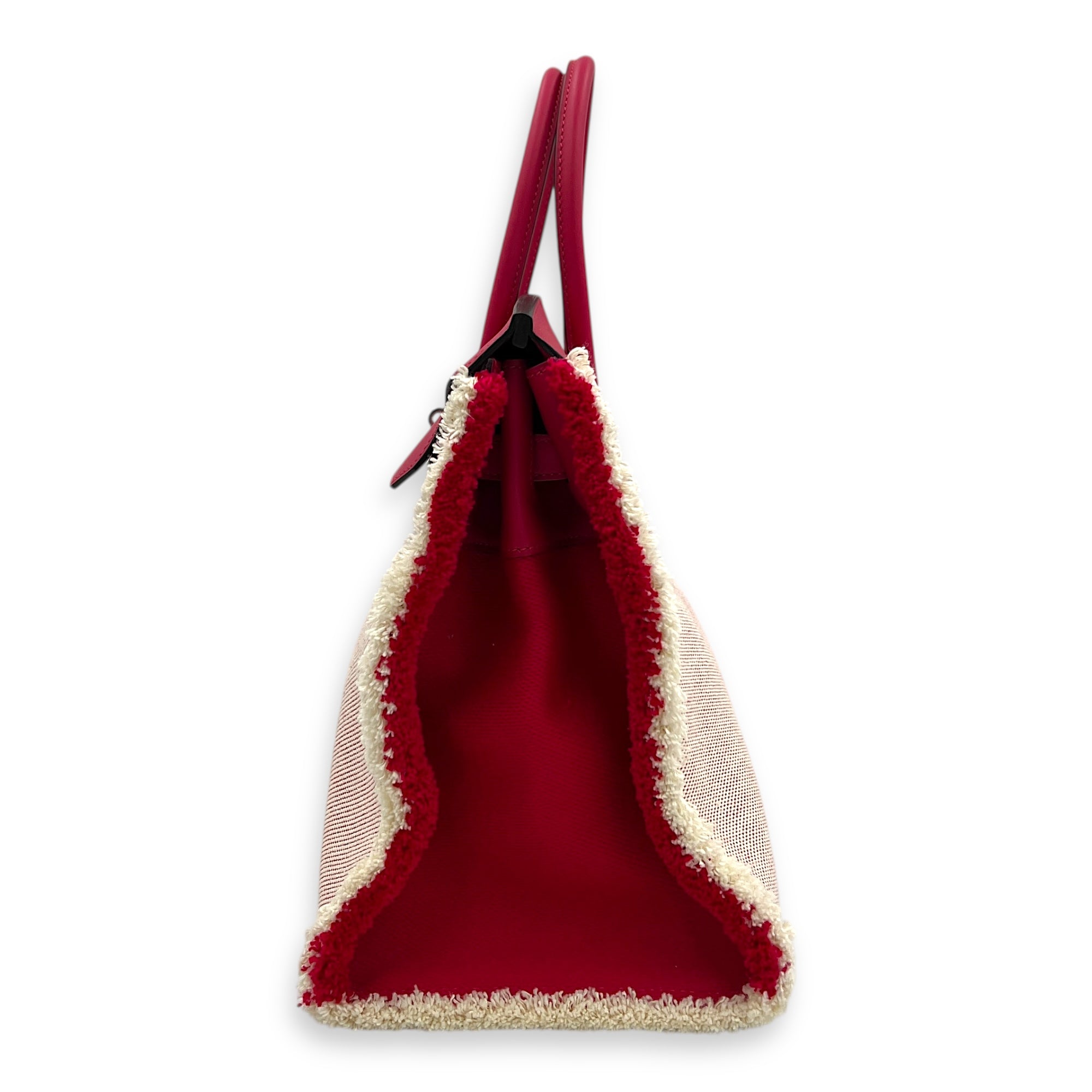 Birkin Fray Fray Framboise in Swift leather and Toile, Palladium hardware