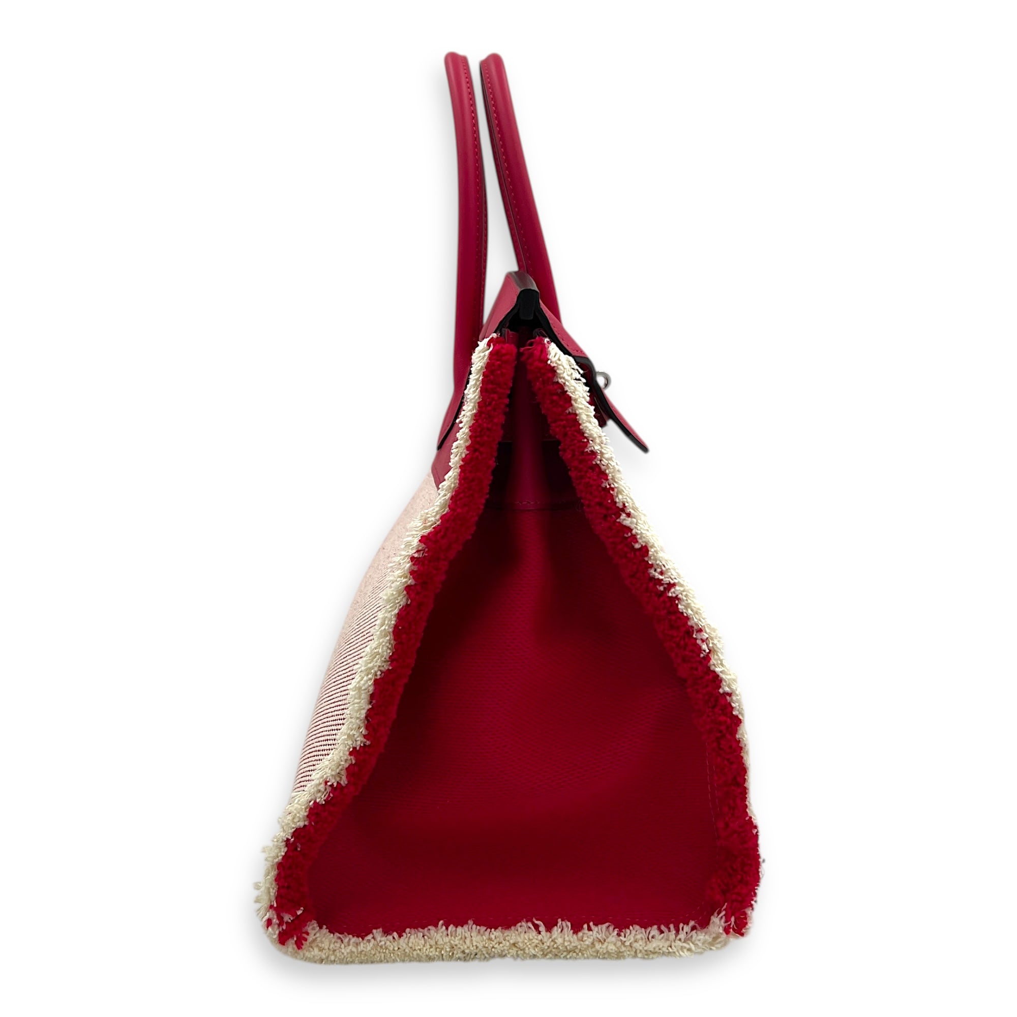 Birkin Fray Fray Framboise in Swift leather and Toile, Palladium hardware
