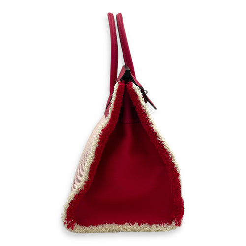 Birkin Fray Fray Framboise in Swift leather and Toile, Palladium hardware