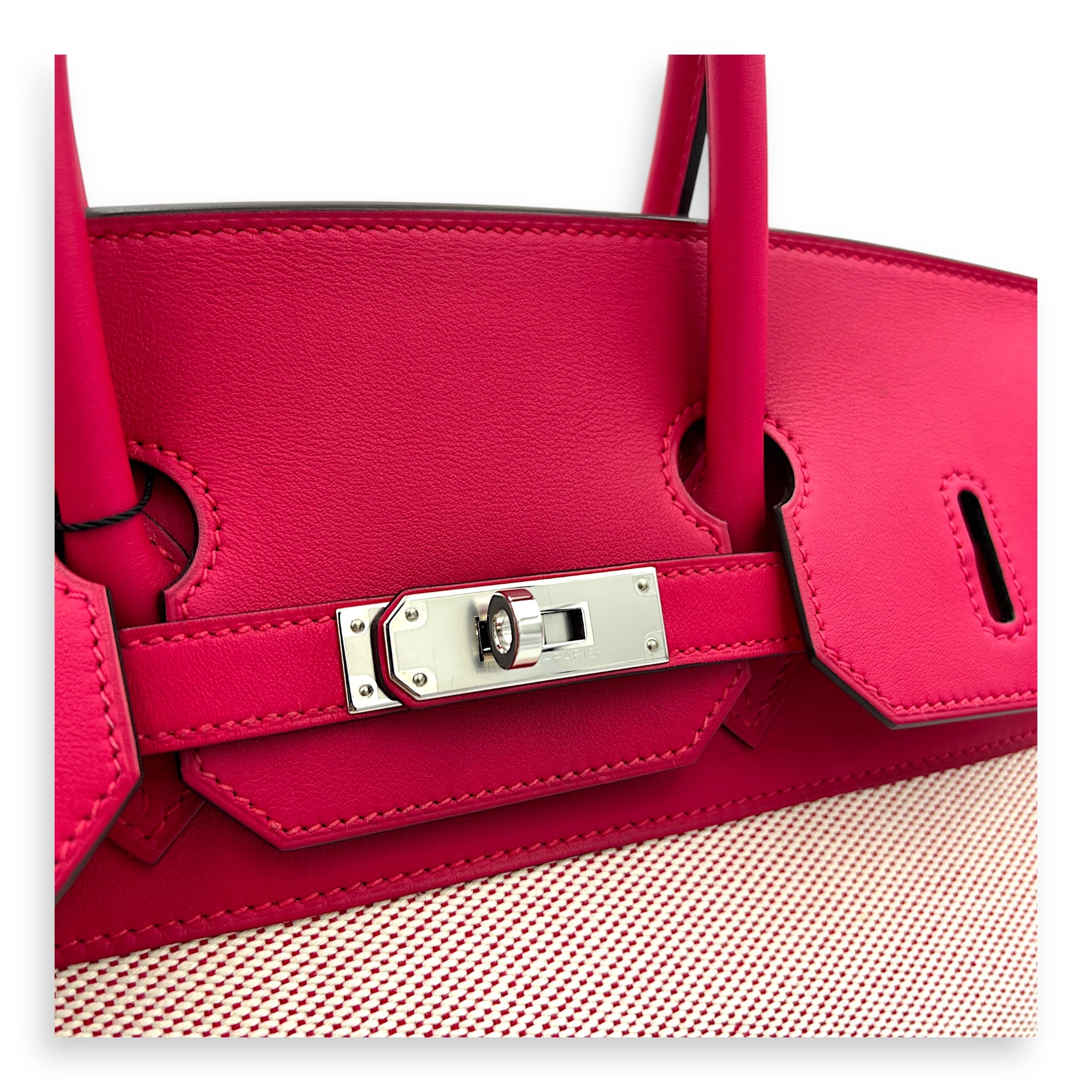 Birkin Fray Fray Framboise in Swift leather and Toile, Palladium hardware