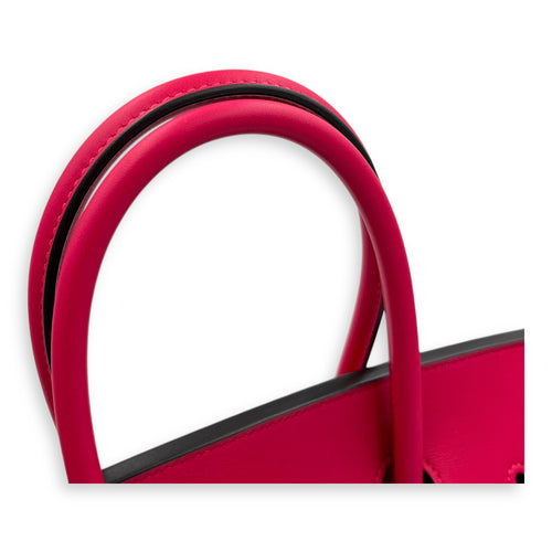 Birkin Fray Fray Framboise in Swift leather and Toile, Palladium hardware