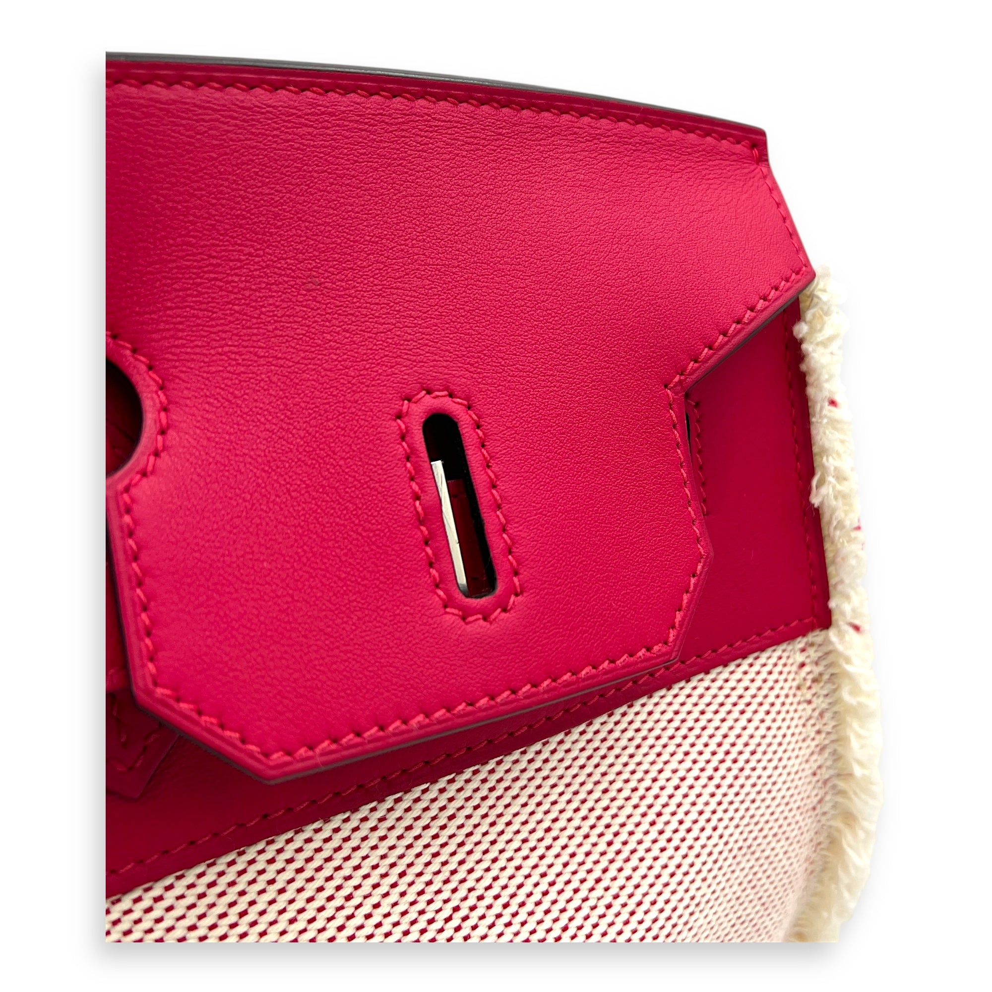 Birkin Fray Fray Framboise in Swift leather and Toile, Palladium hardware
