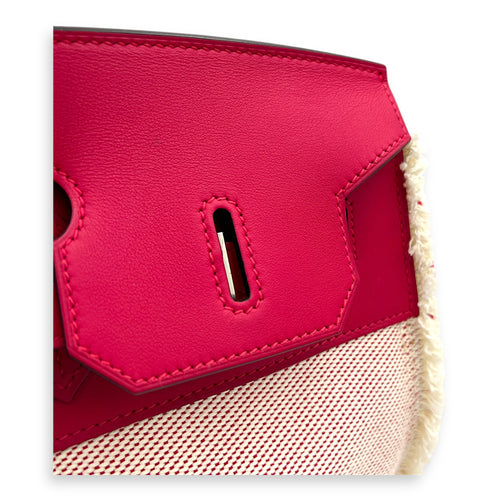 Birkin Fray Fray Framboise in Swift leather and Toile, Palladium hardware