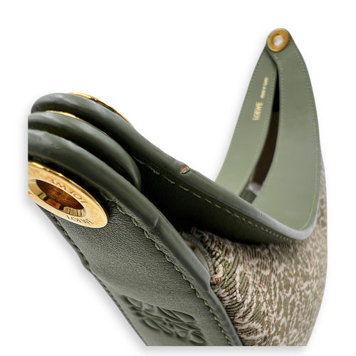 Luna Mini Green Shoulder Bag in Canvas and leather, Gold hardware