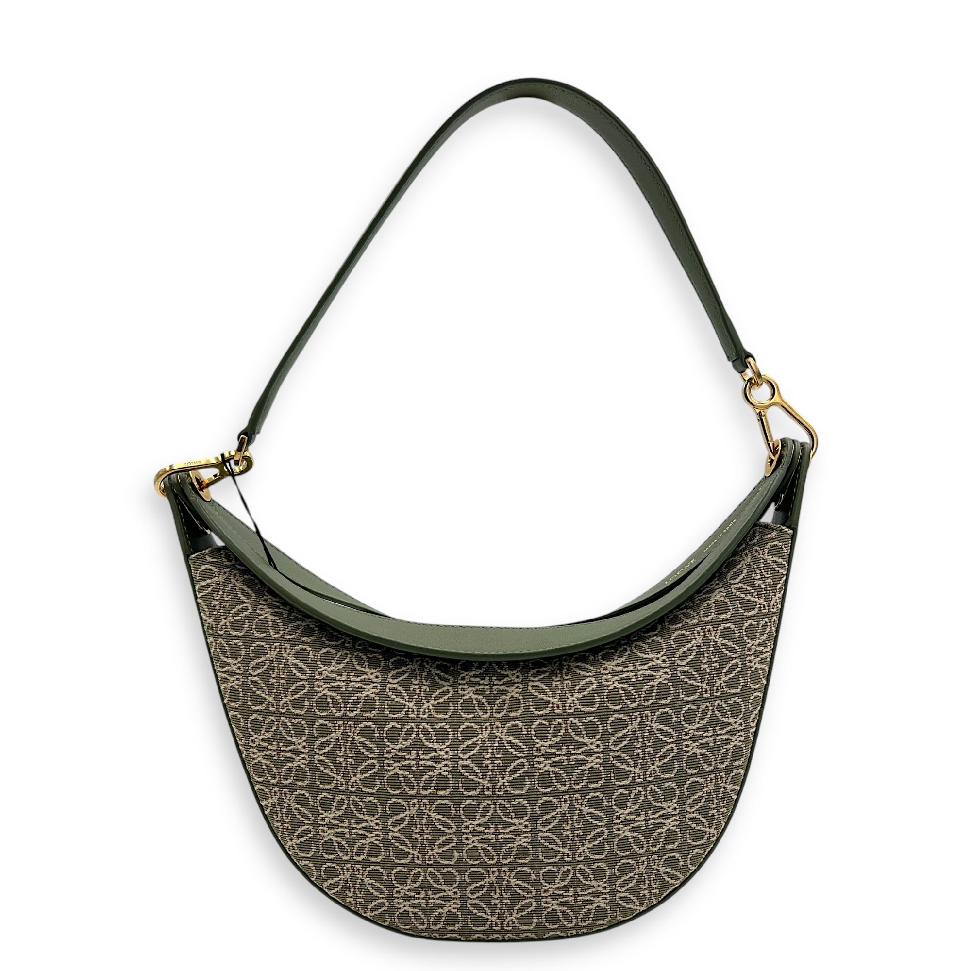 Luna Mini Green Shoulder Bag in Canvas and leather, Gold hardware