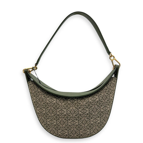 Luna Mini Green Shoulder Bag in Canvas and leather, Gold hardware
