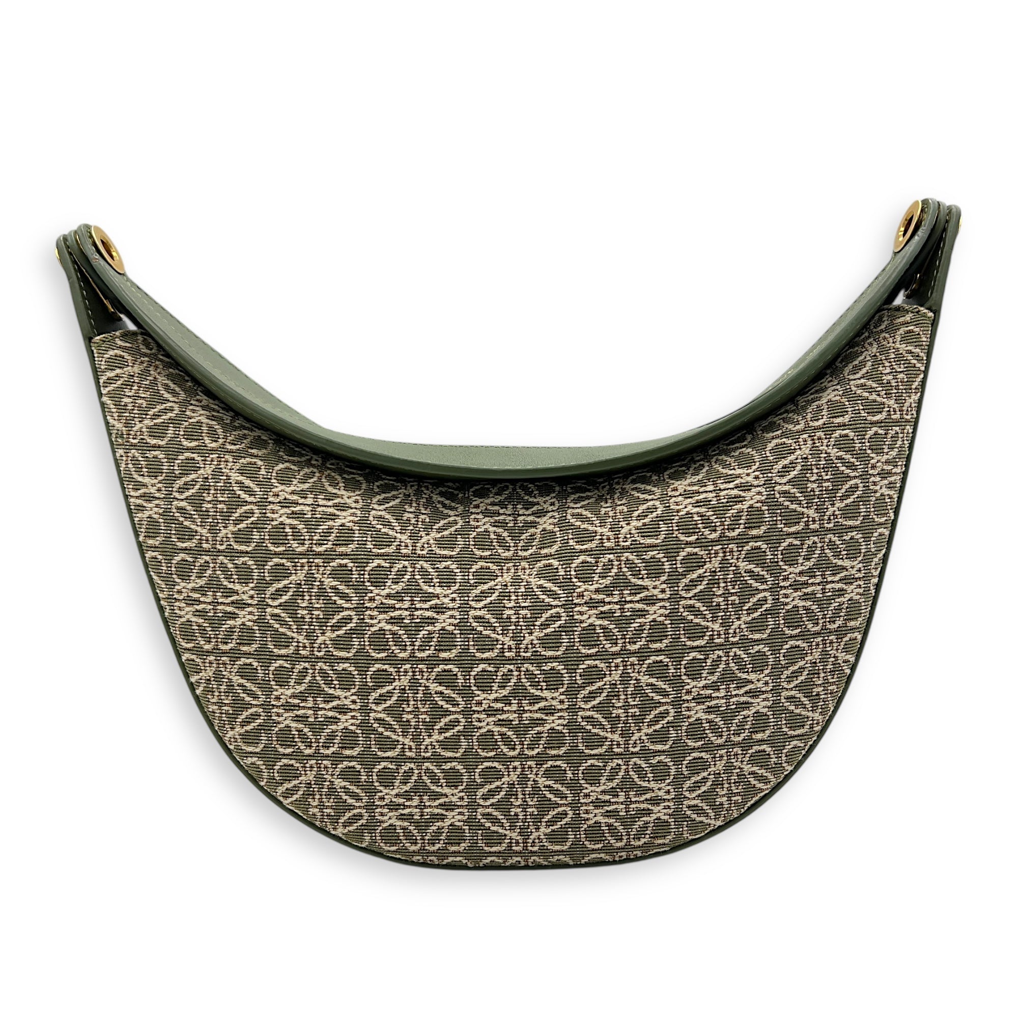 Luna Mini Green Shoulder Bag in Canvas and leather, Gold hardware