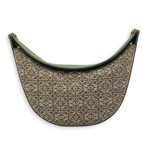 Luna Mini Green Shoulder Bag in Canvas and leather, Gold hardware