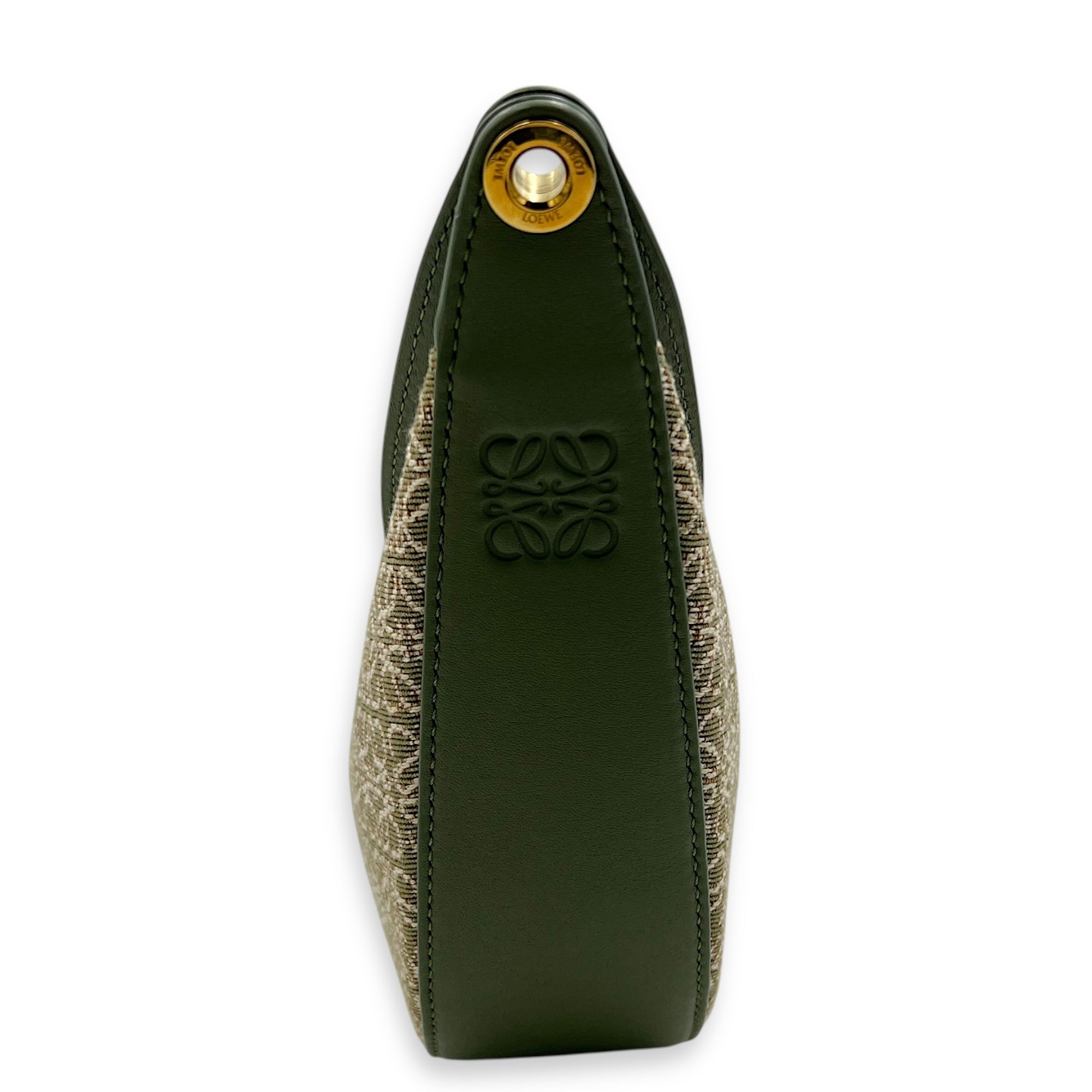 Luna Mini Green Shoulder Bag in Canvas and leather, Gold hardware