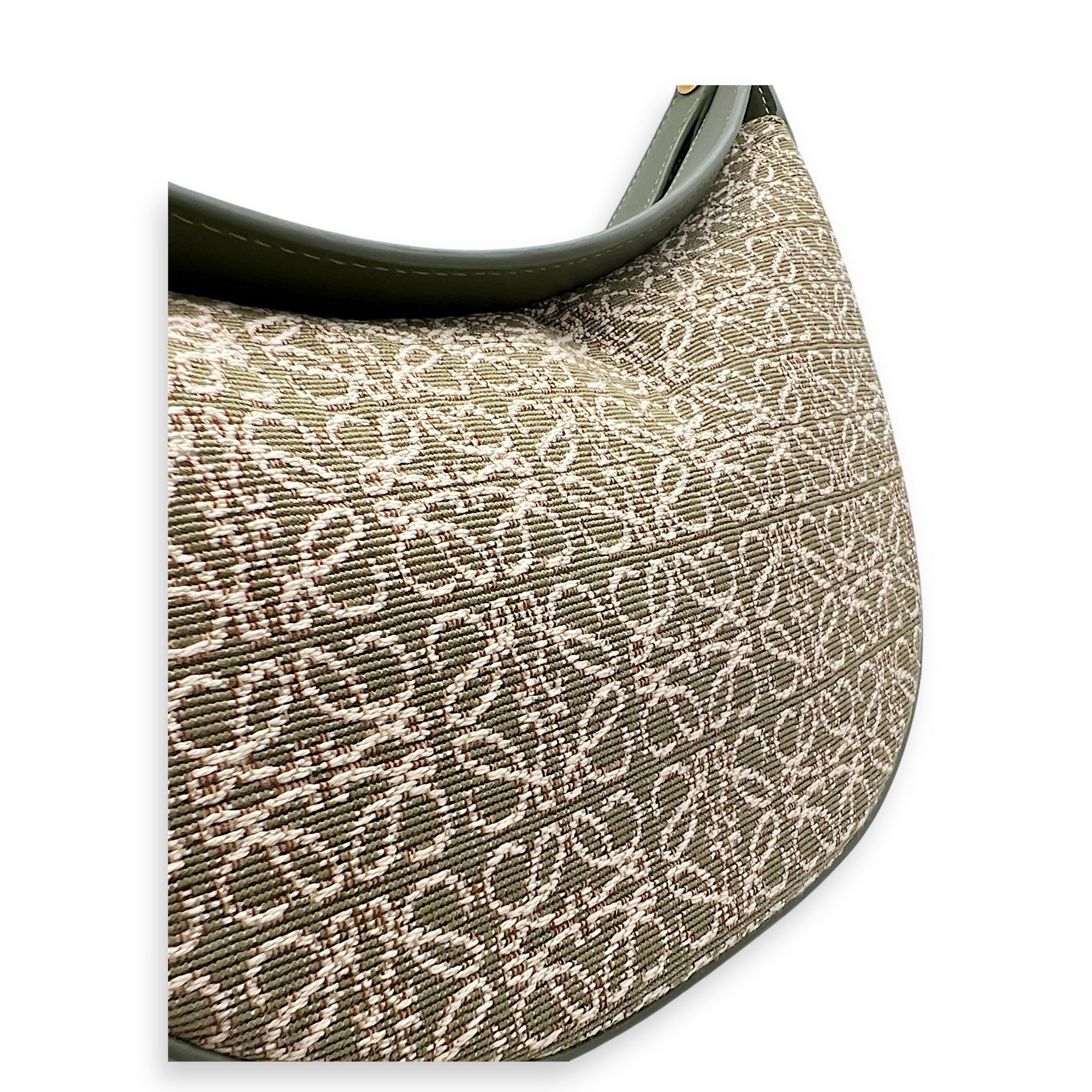 Luna Mini Green Shoulder Bag in Canvas and leather, Gold hardware